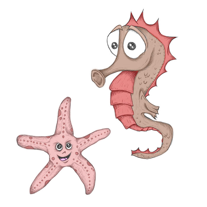 Seahorse and Starfish drawing