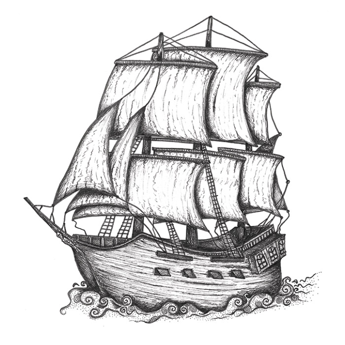 Pirate ship drawing A detailed pirate ship pen sketch
