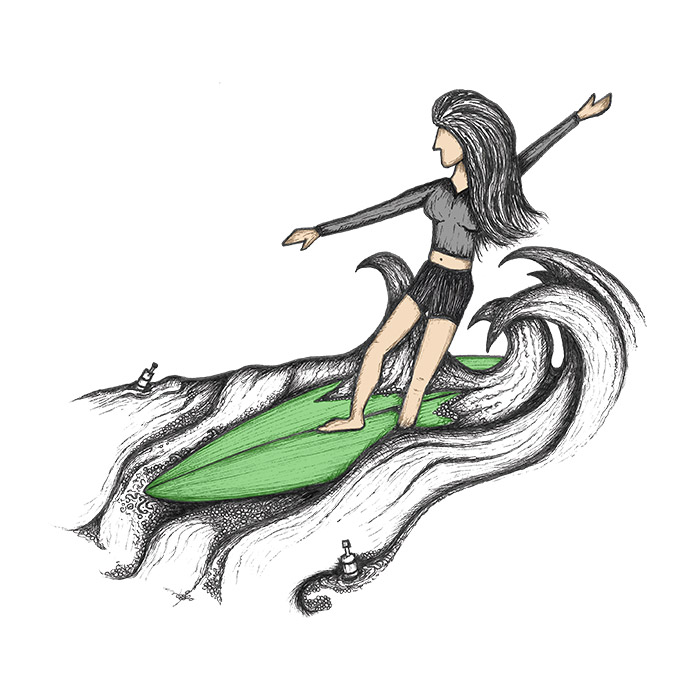 Surfer girl surfing drawing