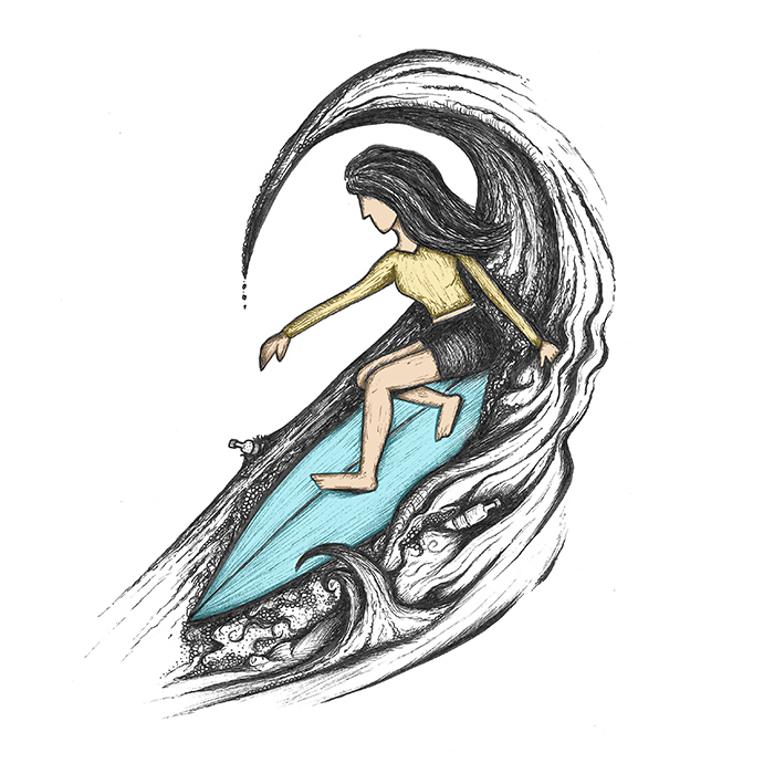 Surfer on a wave drawing