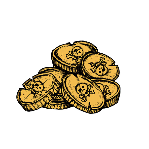 Gold Pirate Coins Drawing